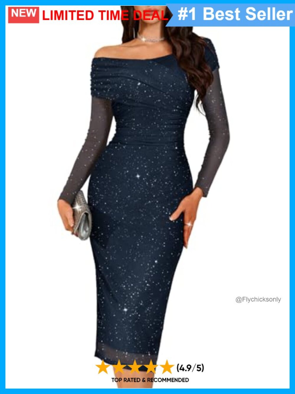 Off Shoulder Sequin Bodycon Formal Cocktail Dress Long Sleeve